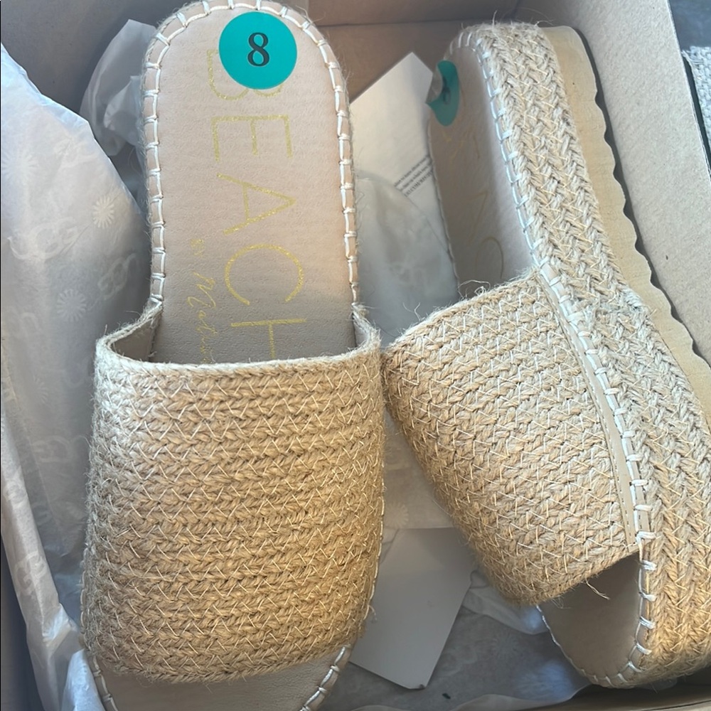 Women's Tan Woven Slide Sandals